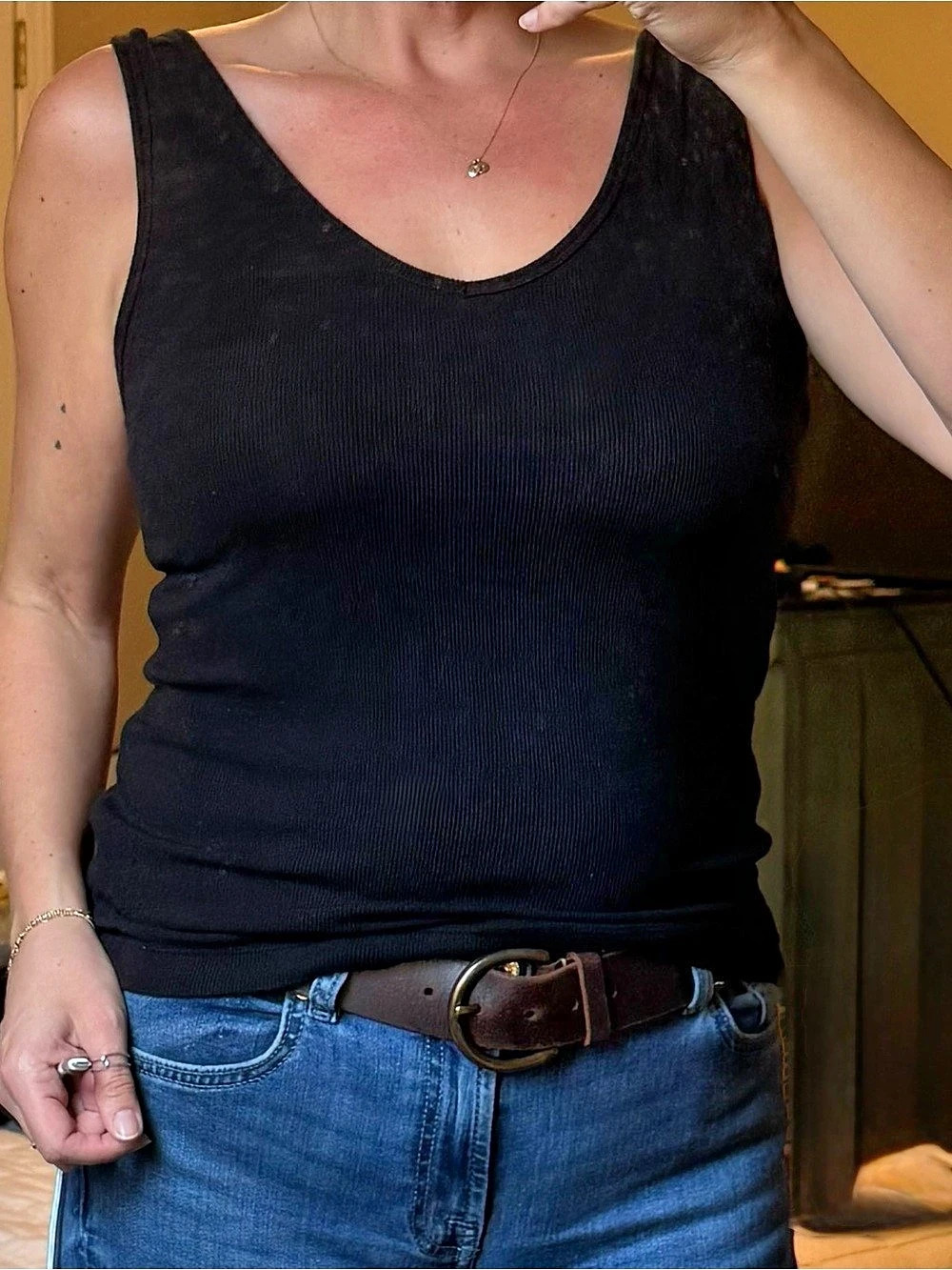 CAbi Small Ribbed Tank Top in Black Size Small